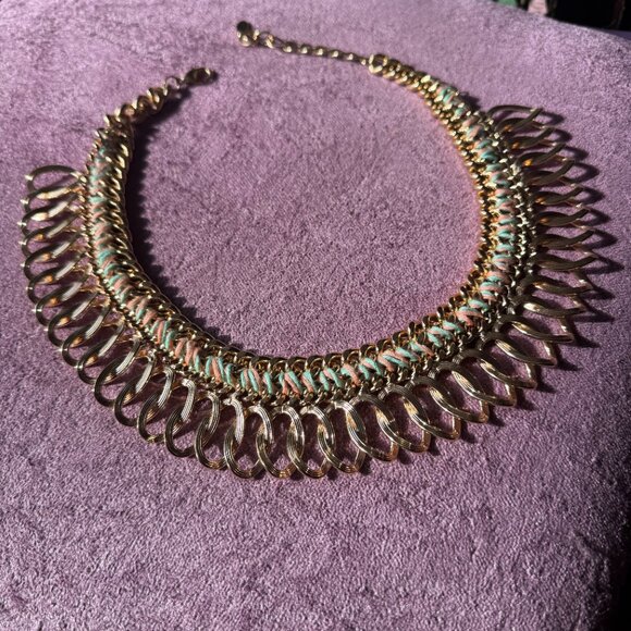 Aldo Jewelry - Vintage ALDO Gold-Tone Interlocking Ring Fringe Statement Bib Necklace
